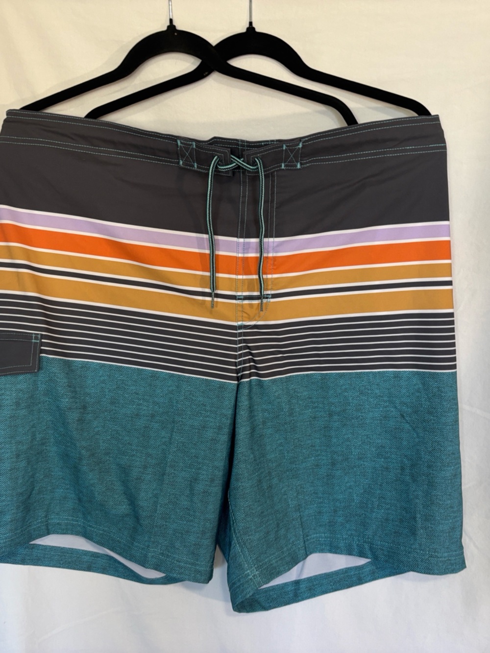 George Teal Swim Shorts with Multicolor Stripe Panel